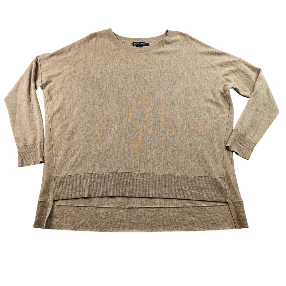 Pendleton Oversized Knit Sweater Women's L Brown Lightweight High Low Crew Neck